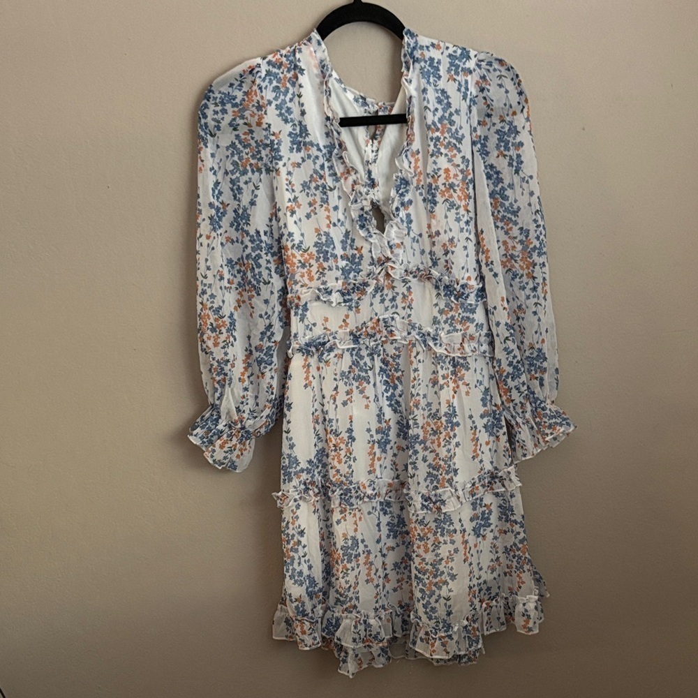 Floral Ruffle Dress - Blue and Orange size small